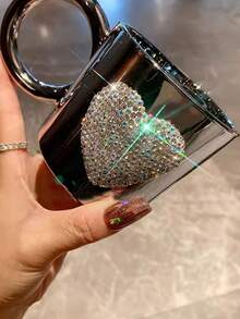 1个200毫升玻璃饮水杯，镶嵌人造钻石，带把手，可盛装咖啡/牛奶/果汁，冷热饮皆宜，圣诞礼物