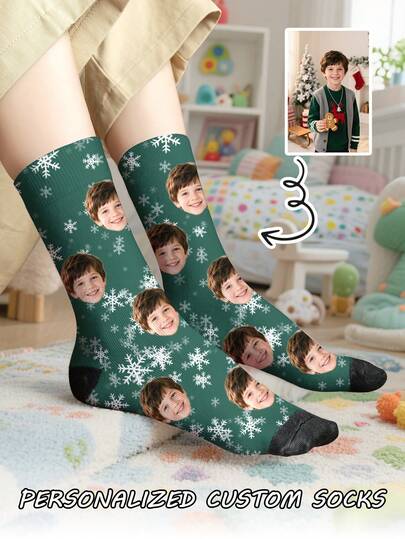 1 par de calcetines de tubo medio personalizados para niños, con cualquier cara que se desee poner en los calcetines, para niños y niñas, calcetines personalizados con fotos, pareja de imágenes personalizadas interesantes con calcetines de longitud media a larga, adecuados para el Día de San Valentín, cumpleaños, regalos