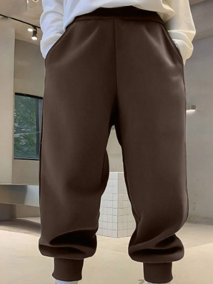 Boys' Sweatpants Athletic Pants, Versatile Bottoms With Pockets And Ribbed Cuffs, Suitable For Spring, Autumn And Winter