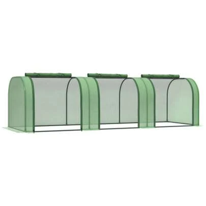 Outsunny Mini Greenhouse, Small Polytunnel Green House With Zipped Doors, Steel Frame For Garden Backyard, 295 X 100 X 80cm, Green