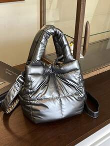 新款女士棉质小手提包，时尚简约隔层棉质羽绒包，手提桶包，百搭单肩斜挎包 - 彩色 - 查看 13