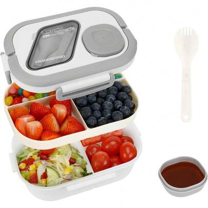 Kasanni Lunch Box With Compartments, Lunchbox, Behälter Für Mittagessen Und Salat, Bento-Box Mit Löffel, Vesperdose, Pausenbrot, Für Erwachsene & Kinder, BPA-Frei (Blau)