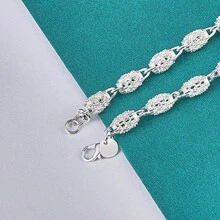 925镀银镂空珠链手链，女士时尚婚礼订婚派对饰品 - 銀色 - 查看 4