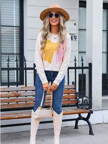 Women's Bowknot Color Blocked Knitted Sweater