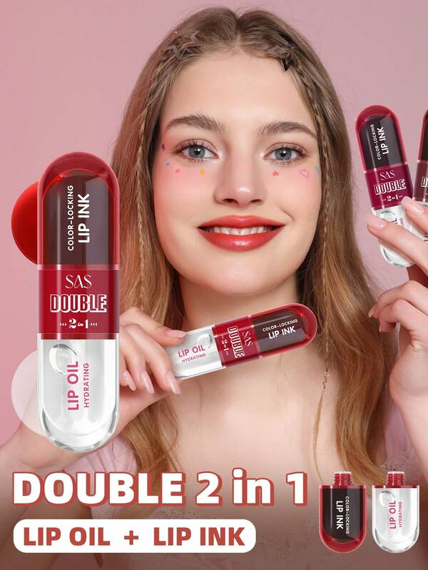 Huile à lèvres + Teinte 2-en-1, longue tenue et résistant aux bavures, brillant à lèvres hydratant, brillance miroir, laques à lèvres, superposable pour différentes textures, convient pour le maquillage quotidien, de fête et de vacances