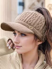 1 Damska zimowa czapka dzianinowa z podszewką, płaska góra, dzianinowa struktura, oddychający damski beret - składana konstrukcja, odpowiednia na każdą porę roku, pasiaste rzemiosło, nieelastyczna, motyw festiwalowy