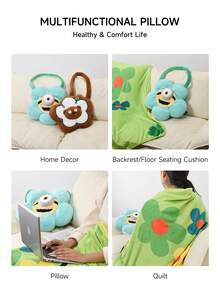 Cute Minions 2 In 1 Flower Shape Pillow Quilts Soft Cushion Home Decor Pillow Cover Case Cushion Cover Folding Air Conditioning Quilts For Sofa/Bed/Livingroom Perfect Gift Pillow For Daily Use - Baby Blue - View 3