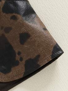 Toddler Baby Boy Girl Cow Print Vest Jacket Vintage Western Cowboy Outfit Cowgirl Vest PU Leather Cowprint Vest Open Front Jacket Sleeveless Waistcoat Cow Print Cardigan Outwear