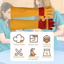 Guantes Largos Anti-Mordida para Animales de 60 cm, Guantes de Protección para Manipulación de Animales, Guantes de Cuero Duraderos para Perros, Gatos, Pájaros, Serpientes, Lagartos, Reptiles - 1 - Ver 7