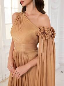 Rochie de seară maxi UNITHORSE pentru femei, cu umeri oblici, mâneci extra lungi, din imitație de lyocell, lucrată manual, cu flori tridimensionale, croială slim