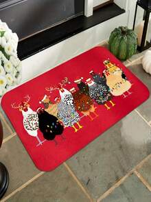1pc New Christmas Chicken Pattern Doormat, Suitable For Living Room, Bedroom, Indoor - Machine Washable - Flannel Material, Delicate Wrap, Skin-Friendly, No Pilling, Slightly Water-Resistant Easy Care, Odorless - Ideal For Home Decor, Room Decoration
