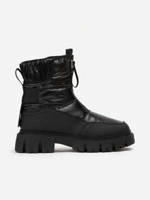 Women's Chunky Platform Snow Boots Casual Winter - Black - View 3
