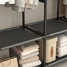 1pc Portable Wardrobe - 3 Hanging Sections, Moisture-Proof & Dustproof Non-Woven Fabric - Easy Assemble Closet, Multi-Layer Storage Cabinet - Grey - View 4