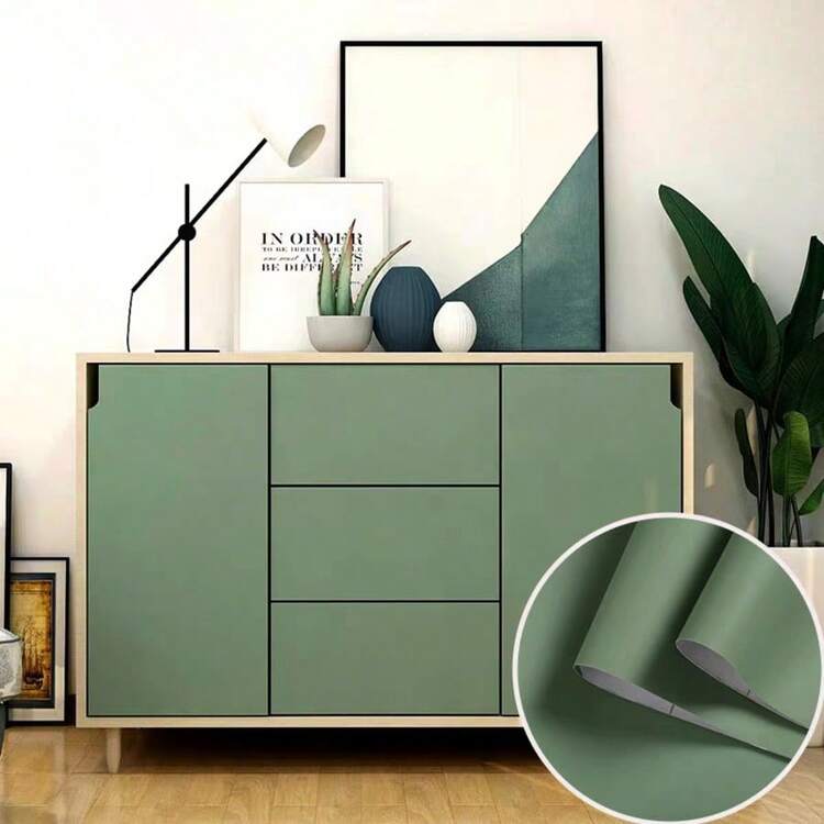 1 Roll Green Self-Adhesive Vinyl Wallpaper, Removable And Easy To Apply Decorative Paper, Suitable For Kitchen, Bathroom, Living Room Furniture And Home Decor Wall Sticker Wall Paper Wall Stickers Wall Decor Room Decor Wallpaper Stickers Wall Bedroom Decor Kitchen Decor - Multicolor - View 10