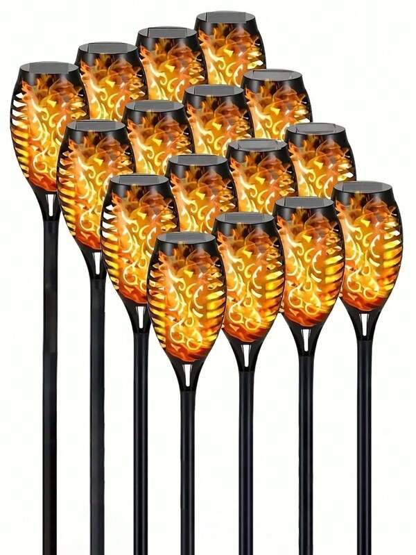 1/2/4/6/8/16PCS Outdoor Solar Light Lawn Light Outdoor Garden Floor Plug Light Courtyard Decorative Path Light Light, 600mah NiMH Battery Solar Panel Charging All Night Lighting, Realistic Flashing Flame Warm Light Holiday Ambiance Light, Outdoor Camping Lighting Equipment Essentials, Suitable For Home Decoration, Camping Gear, Wedding, Party, Valentine's Day, Halloween Decorations, Christmas Decorations And Mother's Day