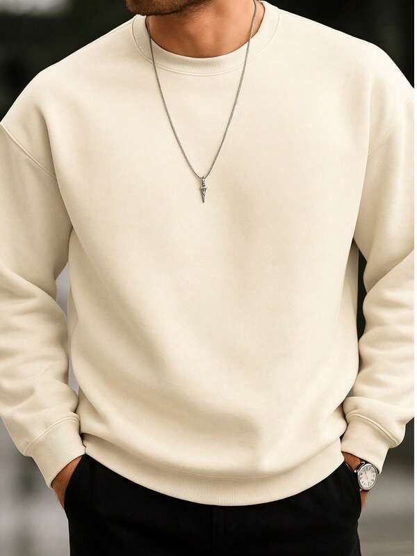 Men's Casual Solid Color Pullover Crew Neck Sweatshirt
