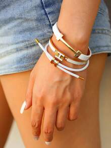 3 件时尚别致的金色字母皮革手链，送给女朋友的礼物 - 3pcs-白色 - 查看 3