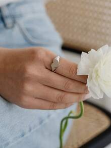 1pc Personalized Heart Shaped Stamp Ring, Gift For Her, Customized Stamp Ring, Women's Ring, Letter Ring, Engraved Ring, Pure Silver Ring - Multicolor - View 5