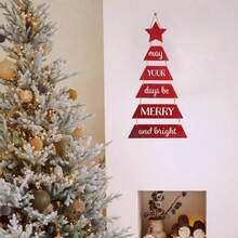 1/2/170 Sets Available, 6 Pcs/Set Merry Christmas May Your Days Be Merry And Bright Red Christmas Tree Shaped Stars Blessing Slogans Wooden Wall Decoration, Welcome Sign Decoration, Fun Countryside Fireplace Decoration, Winter And Christmas Themed Party Home Decoration, Shopping Center Wall Decoration - Multicolor - View 3