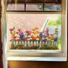 Daisy Fence Flower Painted Wall Stickers, Floral Art DIY Wall Decals Removable Vinyl Peel And Stick For Kitchen Nursery Living Room Bedroom Decorations Wall Decor Kitchen Decor Home Decor