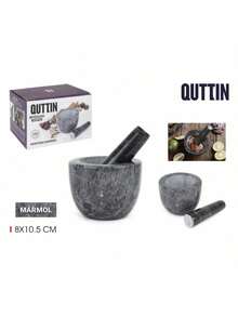 BLOOM STORE - Mortero Granito con Mano, Resistente, Duradero, Especias, Hierbas, Moledor Piedra Pulida, 8X10.5CM - Gris - Ver 3