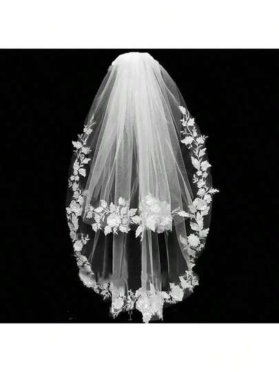 2025 New Bride Wedding Headpiece Lace Veil, White, Elegant High-End Minimalist Design For Photography Valentine's Day Accessories