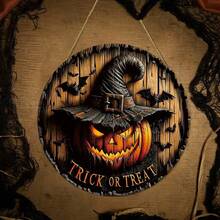 Décoration d'Halloween 2D Citrouille d'Halloween Sorcière Logo rond en bois Décoration créative Marque