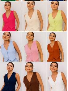 Plain Tailored Vest - The Sophisticated Choice For Work And Everyday Wear - 綠色 - 查看 2