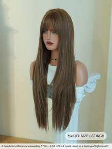 AKAKO Extra Long Layered Caramel Brown Wigs For Women - Fluffy Synthetic Wig With Bangs, Natural Looking Heat-Resistant Fiber Hairpiece, Dark Gothic Style Fashion Wigs For Daily Party Wear, Valentine's Day Music Festivals & Halloween Cosplay Use 32 Inch - Brown - View 3