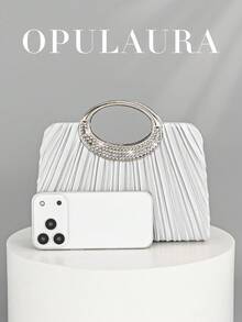 OpulAura 女士时尚闪亮水晶钻晚宴手拿包，奢华闪亮钻石镶嵌礼服包，适合晚会、派对、生日、婚礼，可作为生日礼物 - 銀色 - 查看 7