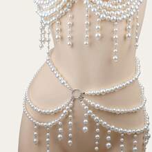 1 Pc New Sexy Bikini Pearl Cross Bra ,Fringe Bra Chain Adjustable Plus Size Bikini Beach Waist Chain Belt Belt Belly Jewelry Beach Vacation Party Accessories For Women And Girls;Body Chain Top