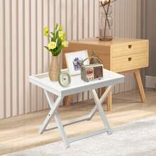 托盘架和折叠桌套装，竹边桌，客厅、后院、露台和庭院餐厅的多功能家具 - 彩色 - 查看 7