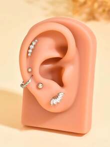 10-Piece / 5-Piece Fashionable And Simple Cubic Zirconia Men's And Women's Earring Set, Cz Flower Earlobe Earrings, Stainless Steel Ball Arc-Shaped Cartilage Ear Studs, Rhinestone Helix Cartilage Ring