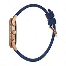 Guess Solar Fashion Multi-Function Crystals Pink Dial Rubber Strap Quartz Watch For Women W1135L2 With Month Week Calendar Women Accessories Suitable For Daily Party Clothing Decor Stylish Gift For Women