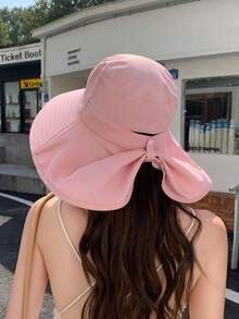 1pc New Neck-Protecting Sun Hat, Women's Sun, Face & UV Protection, Large Brim For Summer, Spring & Autumn Outdoor Bucket Hat, Suitable For Outdoor Sports & Gatherings, Solid Color Casual Polyester Fall