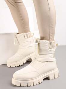 Women's Chunky Platform Snow Boots Casual Winter - Beige - View 2