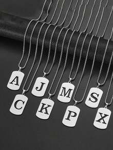 1pc Titanium Steel Letter Pendant Necklace, Minimalist Versatile 26 English Alphabet Small Design Necklace, Accessory, Gift For Christmas, New Year, Valentine's Day - Multicolor - View 2