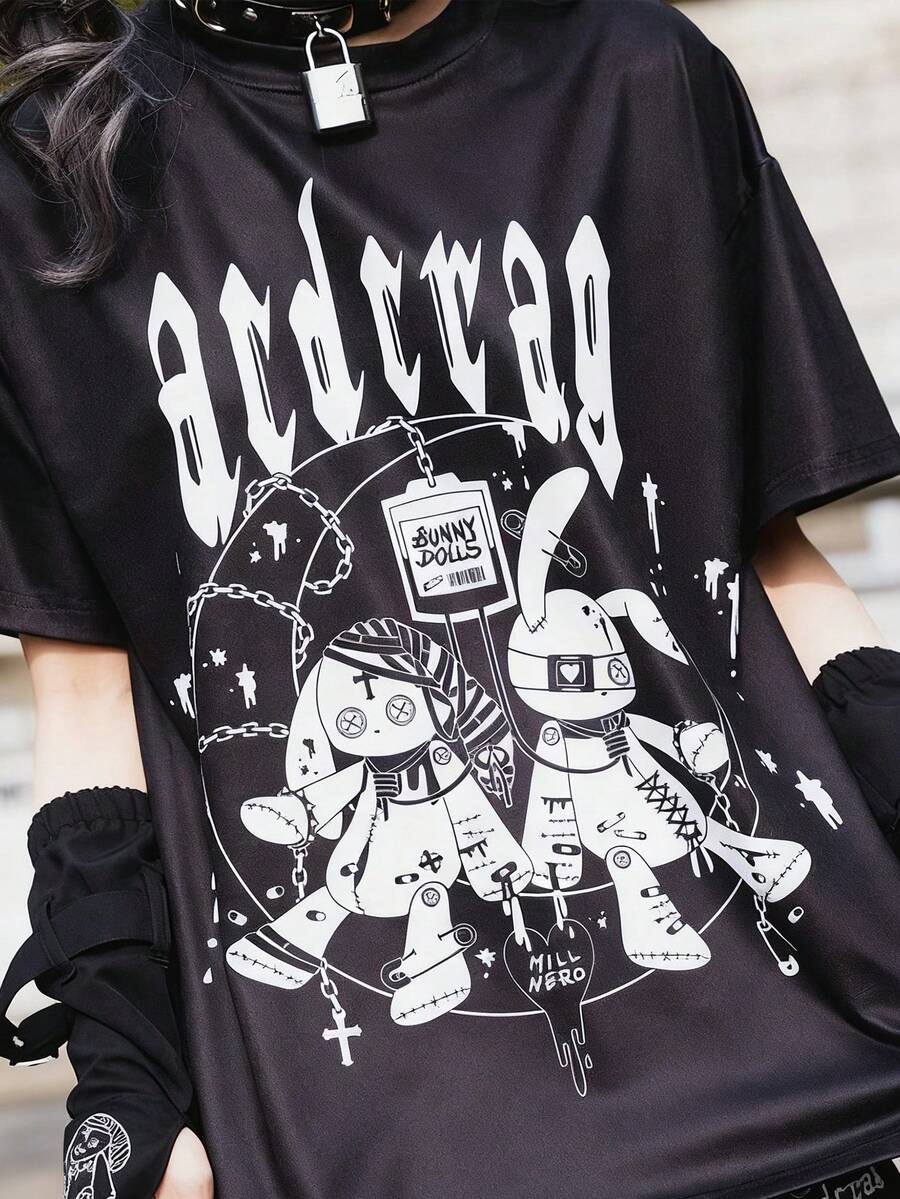 Unisex T-Shirts For Men, Short Sleeves, Short Sleeve T-Shirts, Spring Clothes, Summer Clothes, Clothes, Tops, Loose Fit, Big Silhouette, Graphic Print, Design, Gift, Present, Street, Spring, Summer, Autumn, Winter, Men's - màu đen - Xem 1