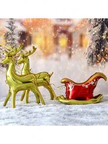 3pcs Christmas Balloons Set, Christmas Foil Balloons Reindeer Balloon Santa's Sleigh Mylar Balloons For Holiday, 4D Elk Set, Inflatable Standing Reindeer, Christmas Sleigh Inflatable Balloons For Xmas New Year Party Decorations, Suitable For Indoor Outdoor Garden Yard Decor, Christmas Party Decorations