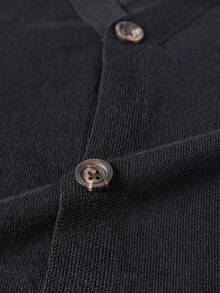 男士纯色长袖单排扣休闲针织开衫，秋冬 - 黑色 - 查看 5