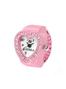 1pc Personalized Cute Y2K Hot Girl Nachtclub Styles Colorful Heart-Shaped Inlaid Rhinestone Readable Time Elastic Adjustable Finger Watch Rings For Women Couples Vintage Gift Funky Goth Pink, Blue, Green, Red, Silver, Gold Clock Rings Prom Accessories Jewelry