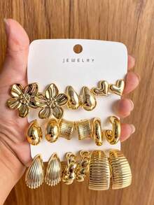 6-18pcs Gold-Tone Fashion Earrings Set, Stylish & Elegant, Suitable For Daily, Party, And Event Wear