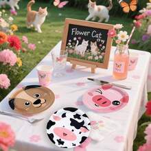 30 piezas Platos de papel desechables con tema de granja, platos de papel impresos con animales de granja de 7 pulgadas (granja, vaca, lechón, cordero, pollito, cachorro), adecuados para reuniones diarias, picnics de camping, celebraciones festivas, vajilla de fiesta, platos de fiesta, tema de granja, platos de postre