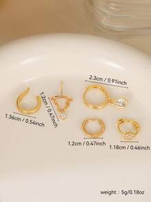 5pcs Elegant Cubic Zirconia Teardrop Pendant Hoop Earrings Set, Suitable For Women Daily Wear, Dates, Parties - Yellow Gold - View 6