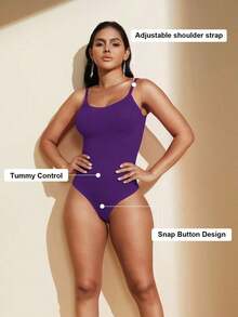 1pc Women Seamless Shaping Bodysuit With Thong Bottom, Slimming Bodyshaper Tummy Control Flat Belly Sheath Jumpsuit Shapewear Waist Trainer Shaper - 紫色 - 查看 4
