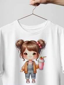 Strawberry Frozen Treats, Everyday T- Shirt, Oversize Hombre, Perfect For A Laid- Back Look During Errands Or Casual Outings, Casual T-Shirt Graphic Tees, 100 Percent Cotton Shirts, White Street Graphic Tees, Men's T-Shirt, Funny Graphic Vintage T Shirts, S-XXXL - 白色-5 - 查看 1