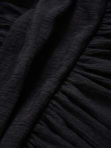 Women's Textured Pleated Flare Sleeve Casual Solid Color Shirt Dress - Black - View 9