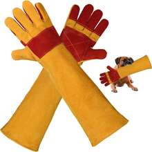 Guantes Largos Anti-Mordida para Animales de 60 cm, Guantes de Protección para Manipulación de Animales, Guantes de Cuero Duraderos para Perros, Gatos, Pájaros, Serpientes, Lagartos, Reptiles - 1 - Ver 1