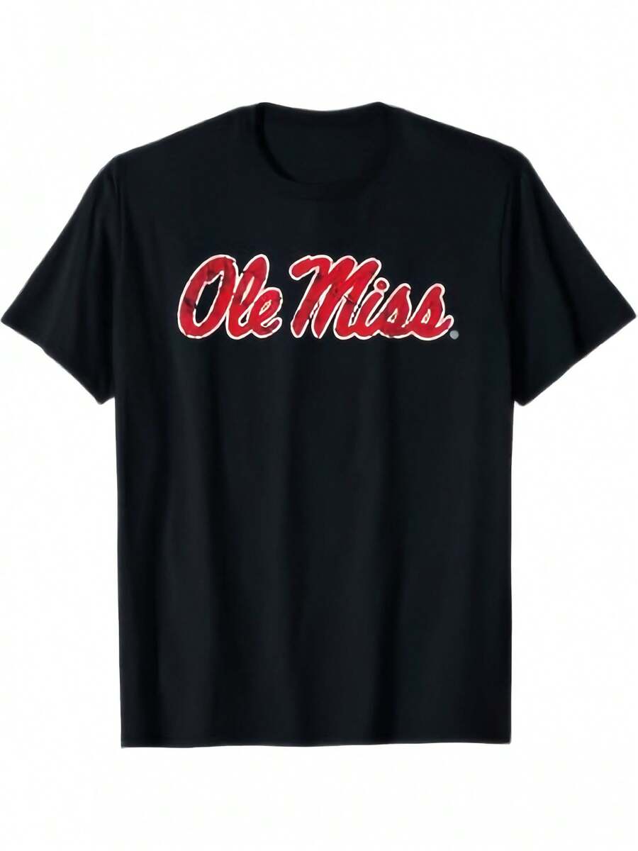 Men'S Retro Ole Miss Graphic T-Shirt - Bold Red & Blue Lettering Vintage Tee - Heavyweight Crewneck Shirt - All-Season Comfort Fit For Campus, Game Days & Everyday Casual Wear - Rebel Fan Apparel, Graphic Tees, Graphic Tees Men, T Shirts For Men, Vintage Graphic Tees - 黑色 - 查看 1
