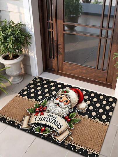 1pc Christmas Santa Claus Faux Wool Rug Mat - Easy To Clean, Machine Washable, Fade Resistant Carpet For Bedroom, Hallway, Kitchen, Bathroom, Entryway, Laundry Room - Holiday Home Decor, Christmas Room Decoration